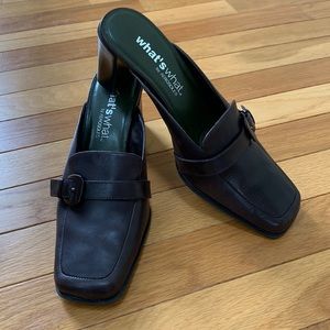 Aerosoles “What’s What” Chocolate Brown Leather Heeled Mules